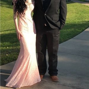 Light pink lace prom dress